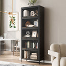 Modern Steel Display Cabinet With Glass Doors And LED Lights, 5 Tier Steel Barrister Bookcase For Home Or Office - Black