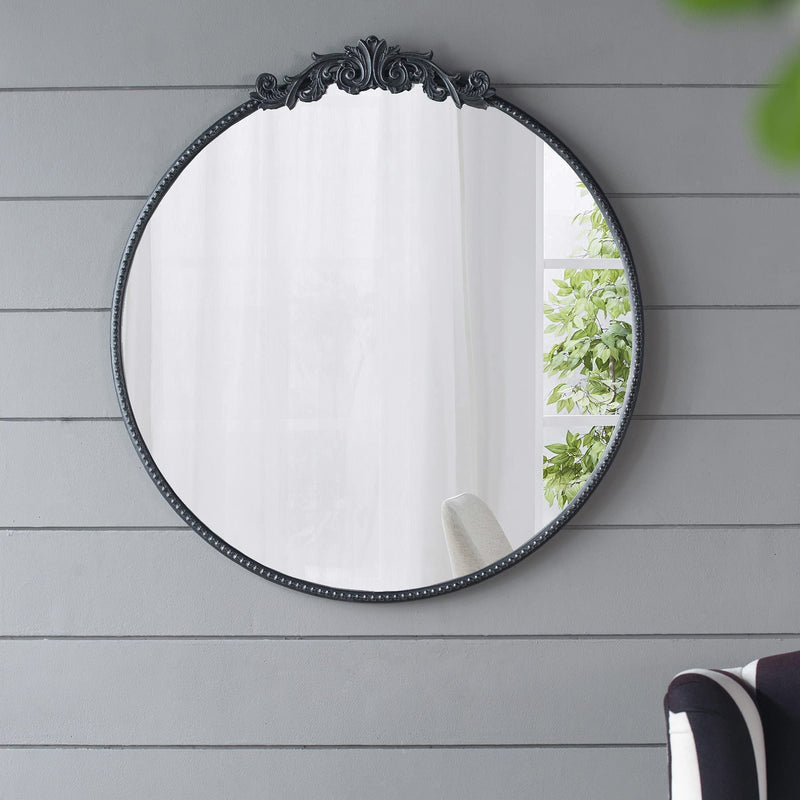 Classic Design Mirror With Round Shape And Baroque Inspired Frame For Bathroom, Entryway Console Lean Against Wall