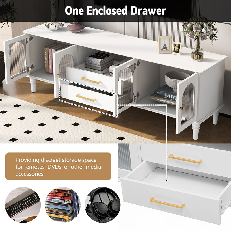 Retro TV Stand With Fluted Glass Doors