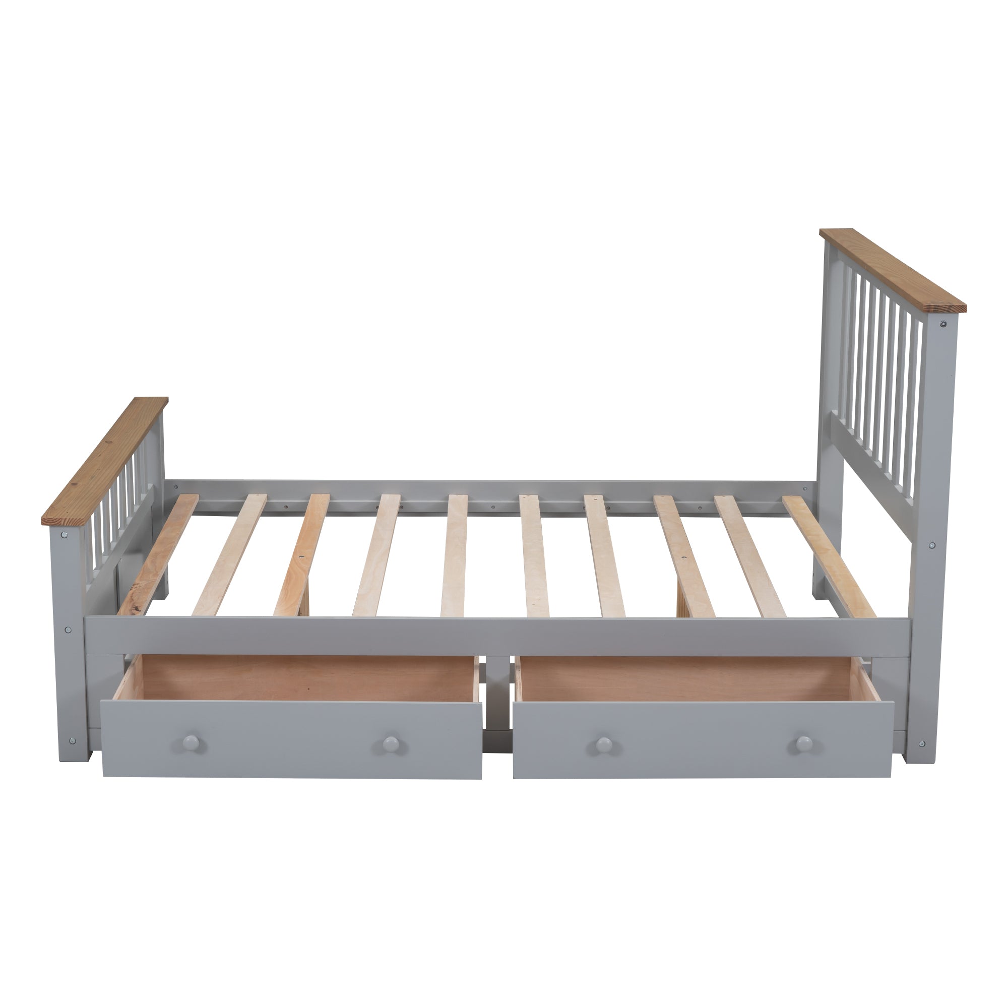 Full Size Wood Platform Bed with Two Drawers and Wooden Slat Support,Gray+Natrual - Atlantic Fine Furniture Melbourne FL