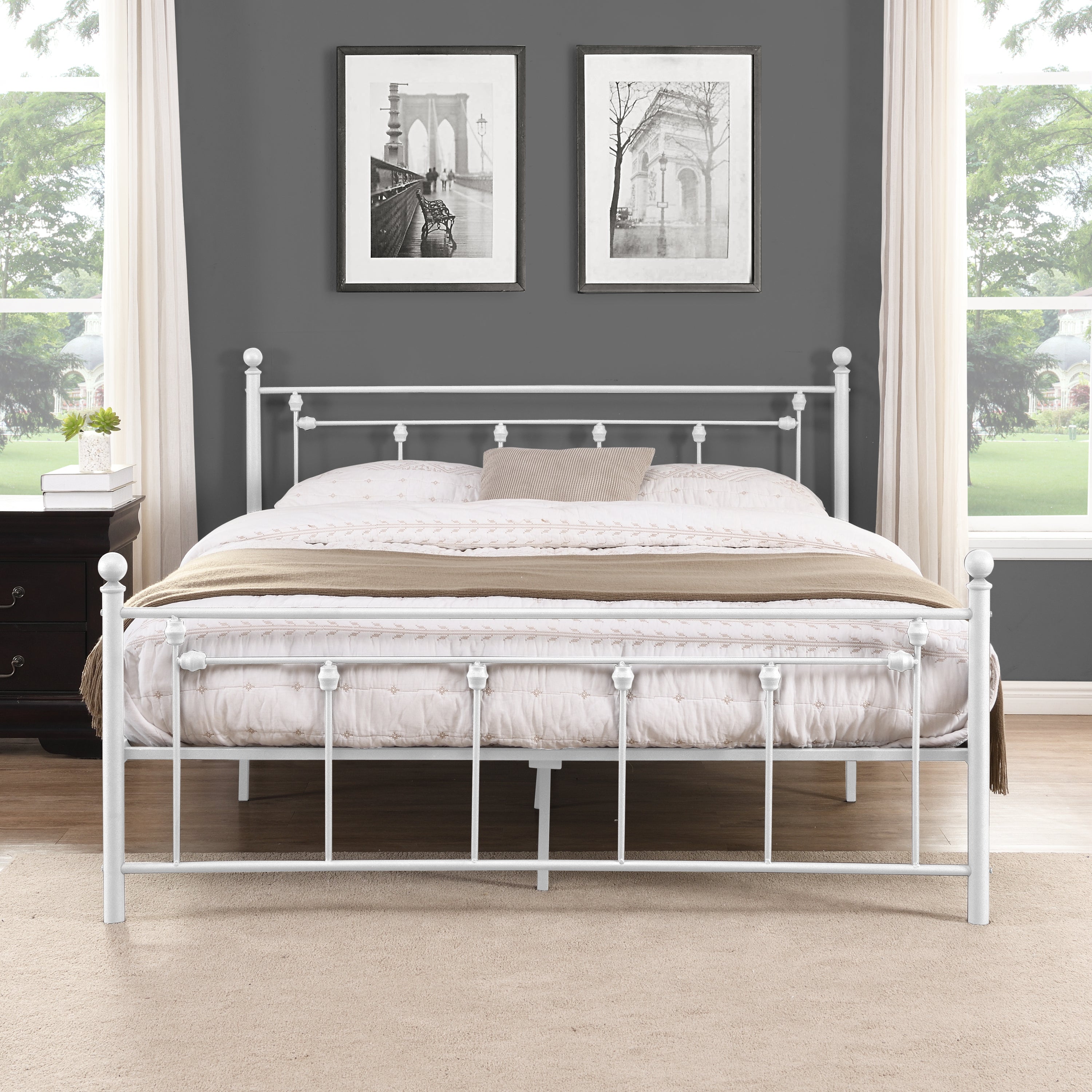 Queen Size Metal Bed Frame with Headboard and Footboard (White) - Atlantic Fine Furniture Melbourne FL