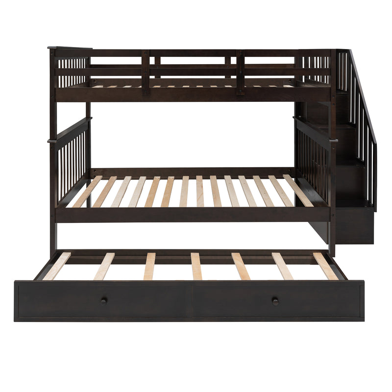 Stairway Full-Over-Full Bunk Bed with Twin size Trundle, Storage and Guard Rail for Bedroom, Dorm - Espresso(OLD SKU :LP001210AAP)