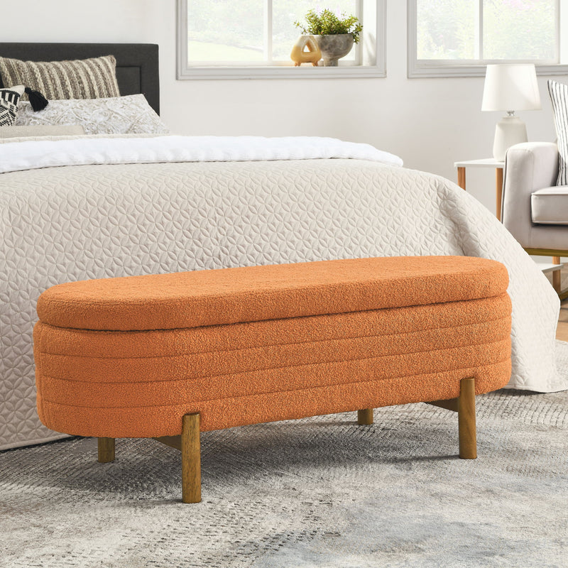 Oval Ottoman Storage Bench With Rubber Wood Legs