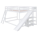 Full over Full Bunk Bed with Ladder, Slide and Shelves, White