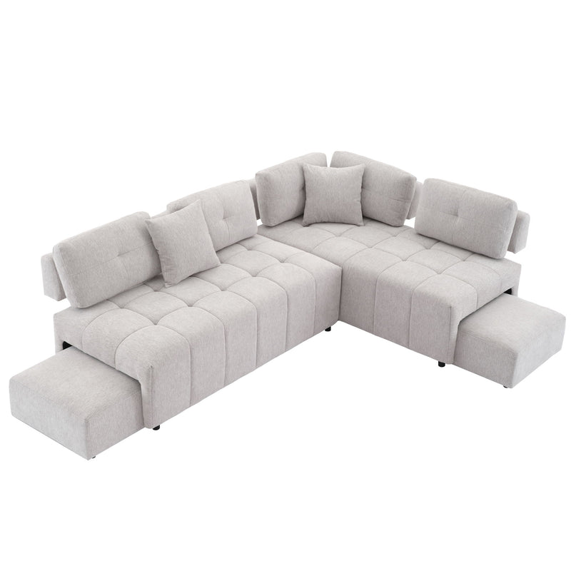 L-Shaped Sofa Sectional Sofa Couch With 2 Stools And 2 Lumbar Pillows For Living Room