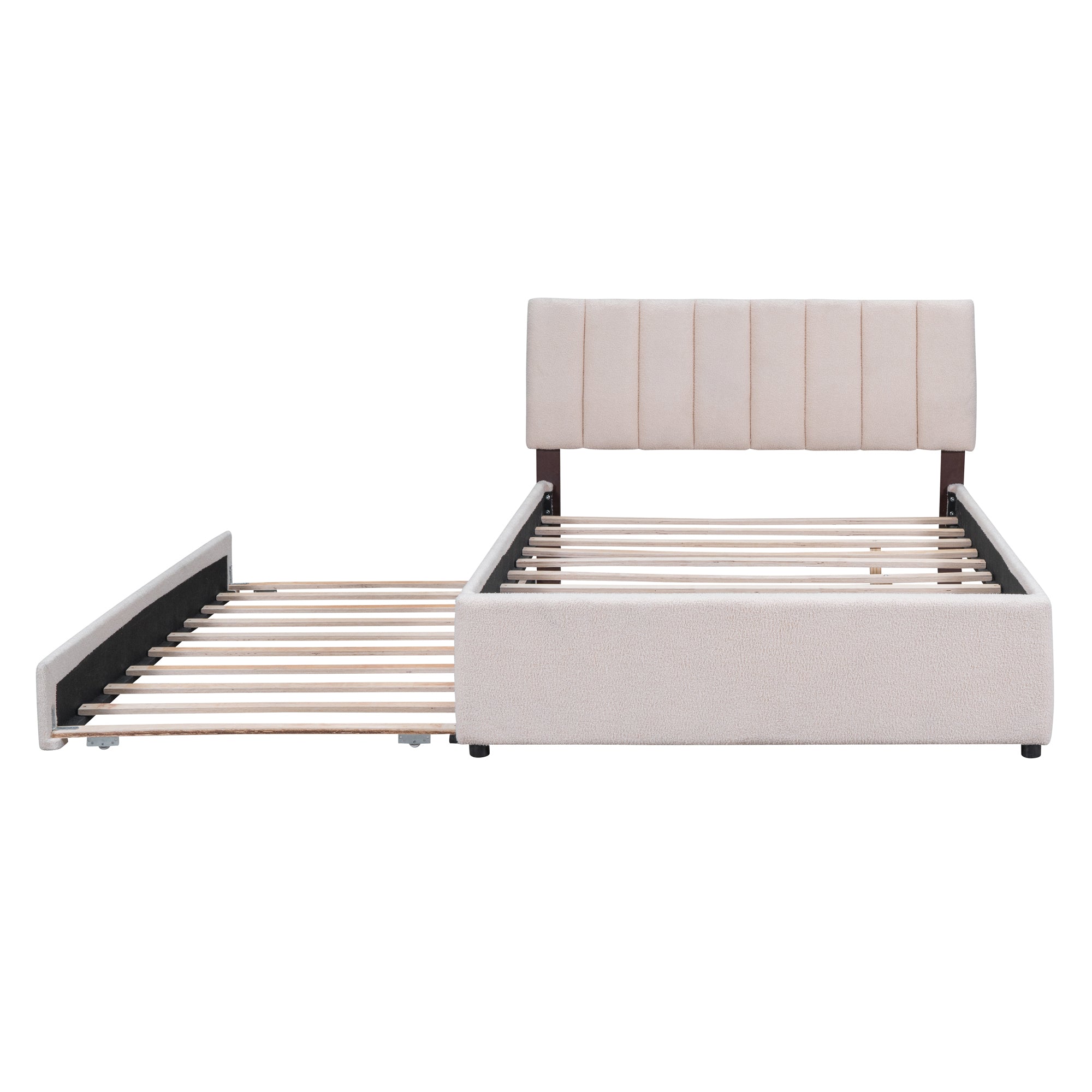 Teddy Fleece Full Size Upholstered Platform Bed with Trundle, Beige - Atlantic Fine Furniture Melbourne FL
