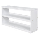 Low Study Full Loft Bed with Cabinet ,Shelves and Rolling Portable Desk ,Multiple Functions Bed- White