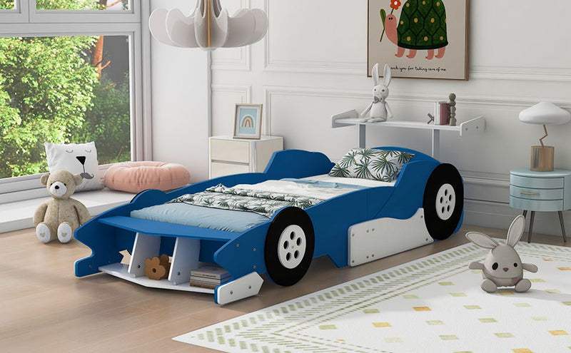 Twin Size Race Car-Shaped Platform Bed With Wheels