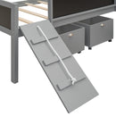Twin size Loft Bed Wood Bed with Two Storage Boxes - Gray( old sku: LP000075AAE )