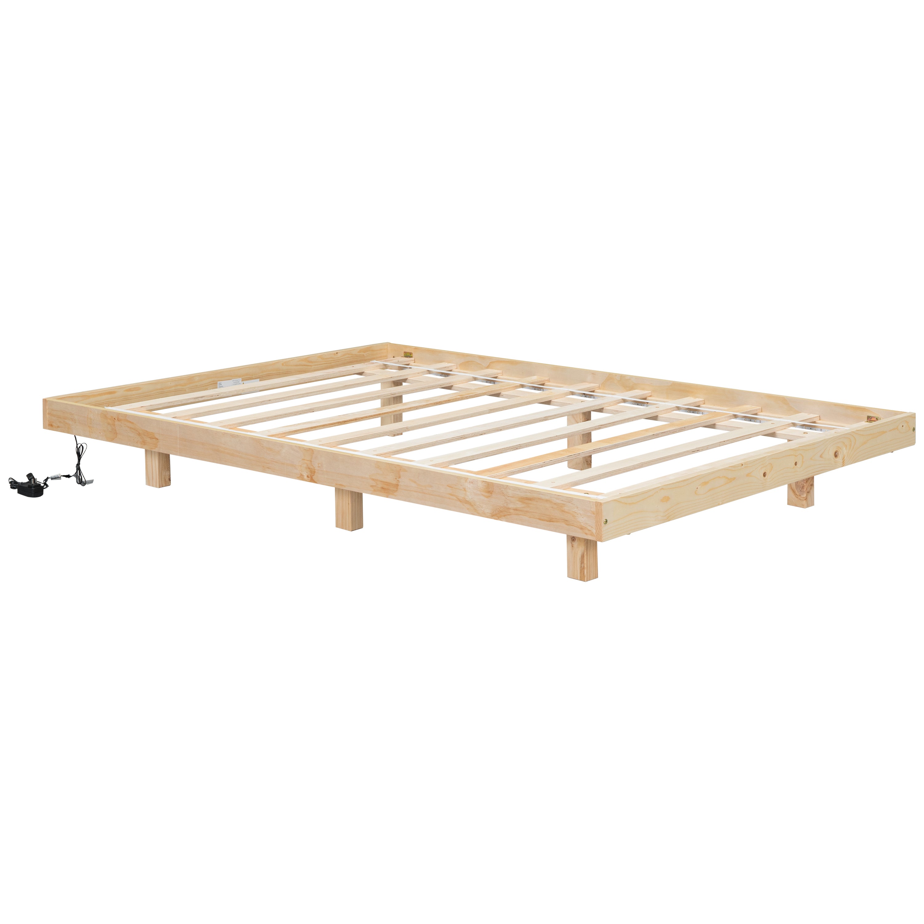 Full Size Floating Bed with LED Lights Underneath,Modern Full Size Low Profile Platform Bed with LED Lights,Natural