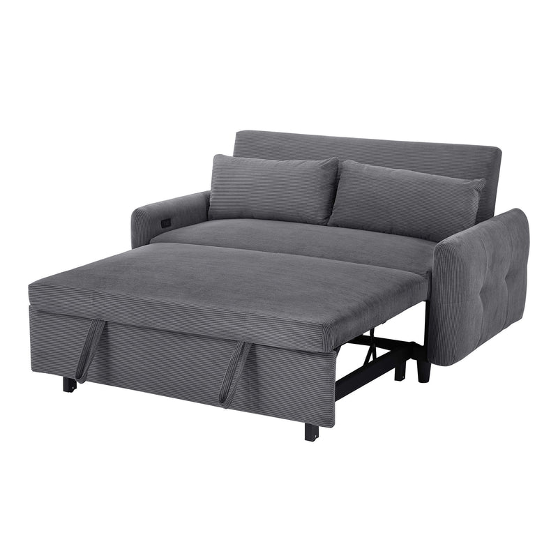 Pull-Out Sofa Bed Convertible Couch 2 Seat Loveseat Sofa Modern Sleeper Sofa With Two Throw Pillows And USB Ports For Living Room