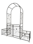 Metal Garden Arch With Gate Wide High Climbing Plants Support Rose Arch Outdoor - Black