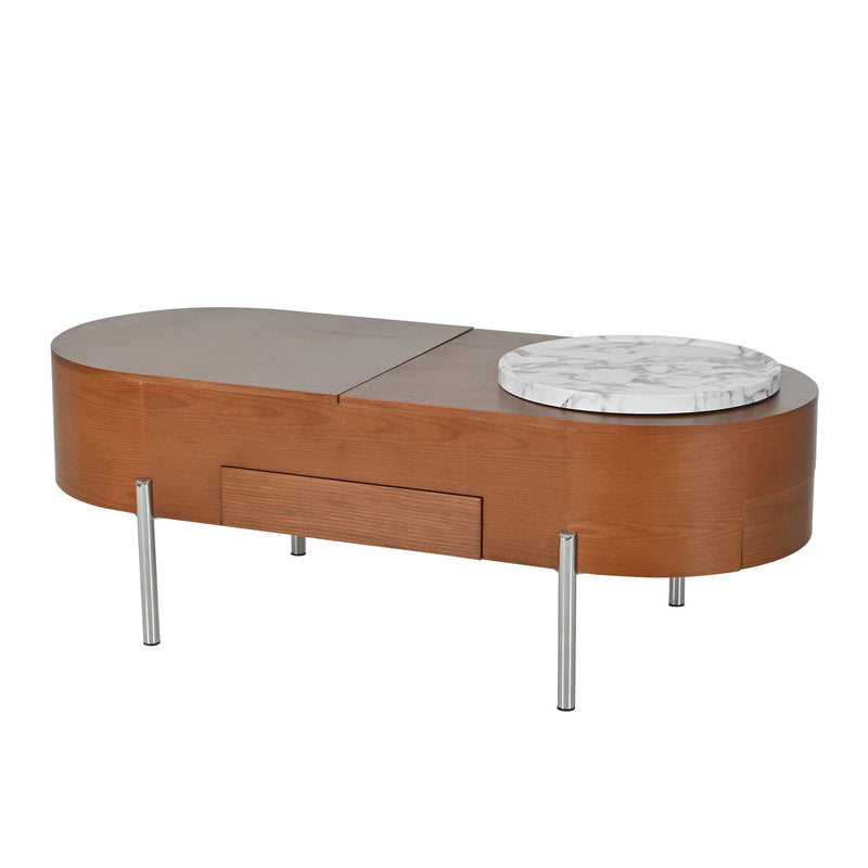 Lift Top Coffee Table With 360 Degree Marble Patterned Rotating Tray