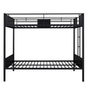 Full Over Full Bunk Bed Modern Style Steel Frame Bunk Bed With Safety Rail, Built-In Ladder For Bedroom - Brown