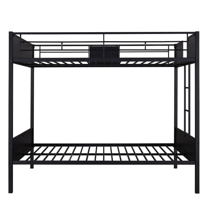 Full Over Full Bunk Bed Modern Style Steel Frame Bunk Bed With Safety Rail, Built-In Ladder For Bedroom, Dorm, Boys, Girls, Adults - Brown