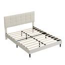Full Size Platform Bed Frame with Fabric Upholstered Headboard and Wooden Slats, No Box Spring Needed/Easy Assembly, Beige