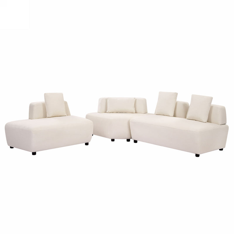 Contemporary 3 Piece Sectional Sofa Free Convertible Sofa With Four Removable Pillows For Living Room