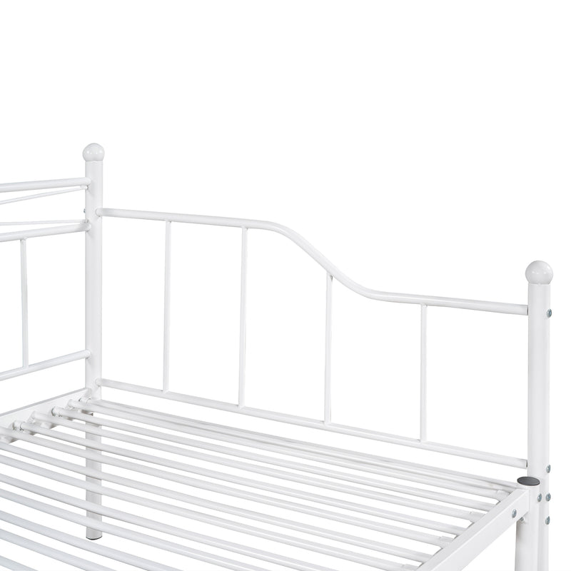 Twin Size Metal Daybed with Trundle, Daybed with Slat No Box required White