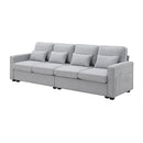 4 Seater Modern Linen Sofa With Armrest Pockets And 4 Pillows, Minimalist Style Couch For Living Room