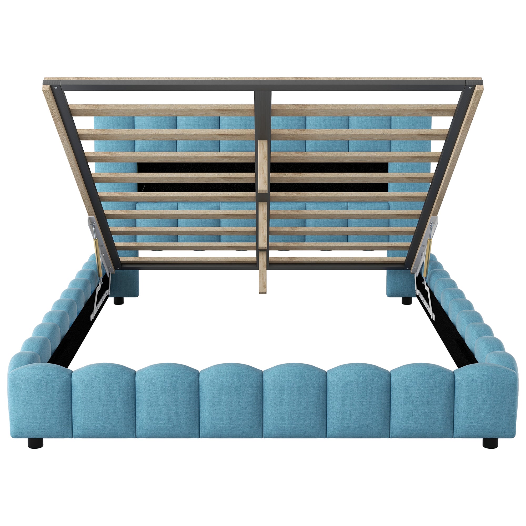 Queen Size Upholstered Platform Bed with LED Headboard and USB, Blue - Atlantic Fine Furniture Melbourne FL