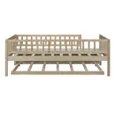 Twin Size Wood Daybed with Trundle and Fence Guardrails, Natural