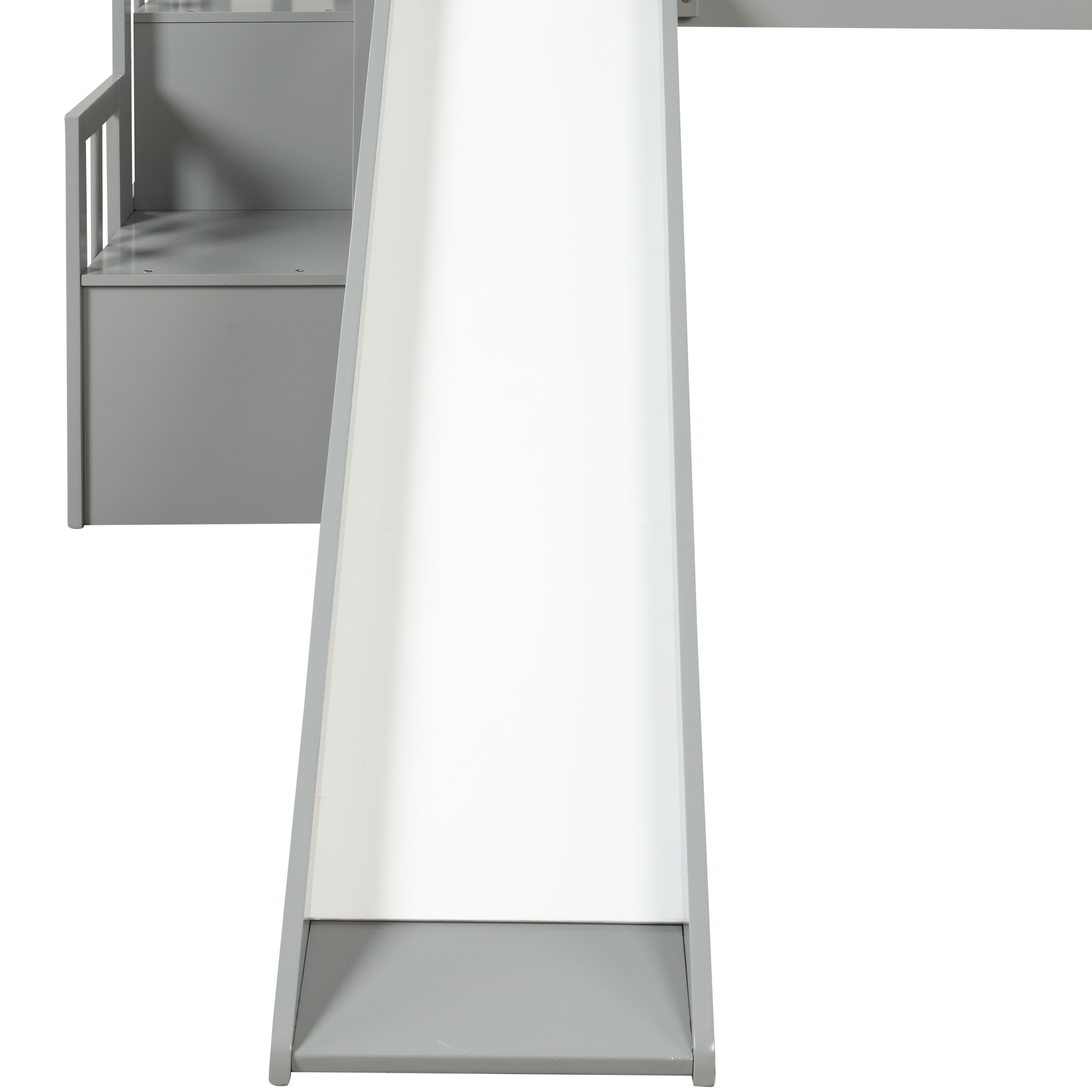 Loft Bed with Staircase, Storage, Slide, Twin size, Full-length Safety Guardrails, No Box Spring Needed, Grey (Old Sku:W504S00005)