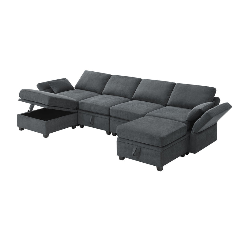 [VIDEO provided] [New] 109*54.7" Chenille Modular Sectional Sofa,U Shaped Couch with Adjustable Armrests and Backrests,6 Seat Reversible Sofa Bed with Storage Seats for Living Room, Apartment,2 Colors