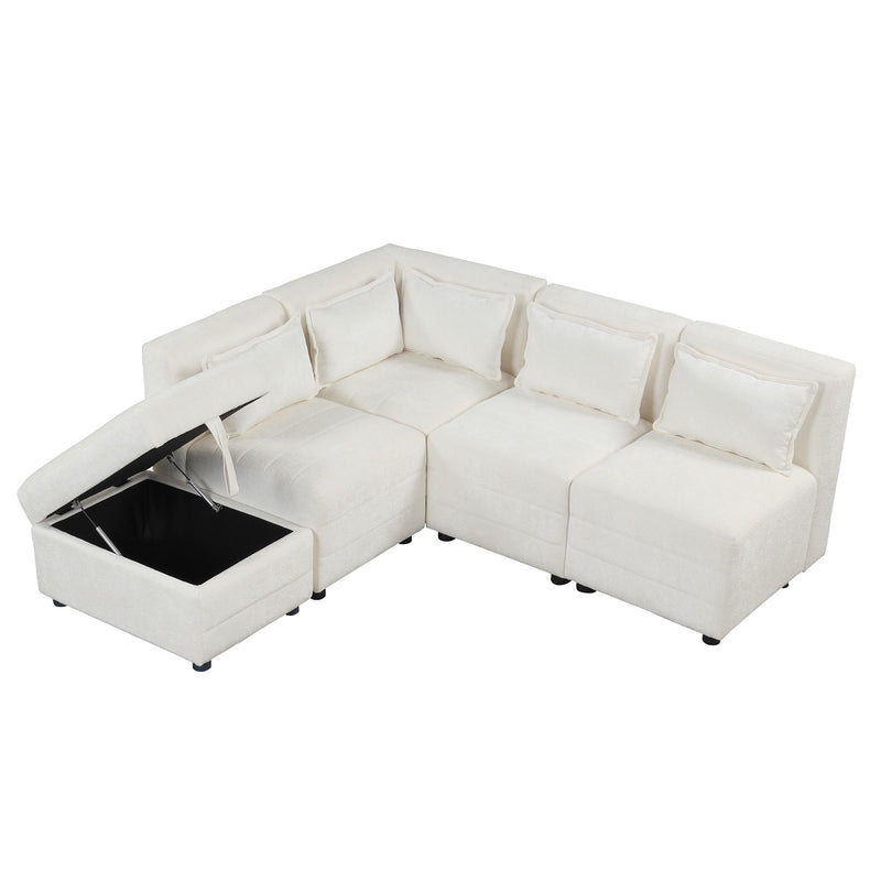 Free-Combined Sectional Sofa 5 Seater Modular Couches With Storage Ottoman, 5 Pillows For Living Room