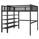 Full Size Metal Loft Bed with 4-Tier Shelves and Storage, Black