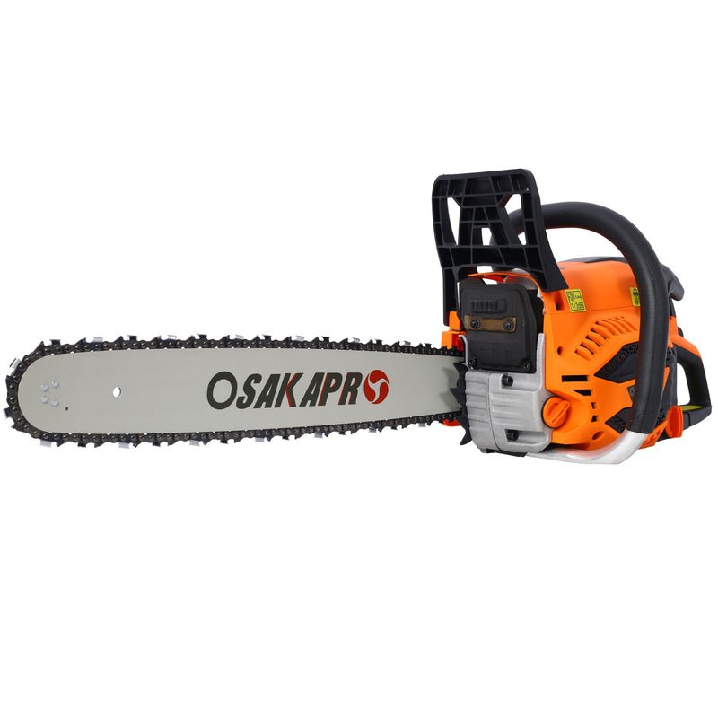 62Cc Gas Powered Chainsaw 22" 2 Cycle Petrol Handheld Chain Saw Epa Compliant For Wood Cutting Aluminium - Orange