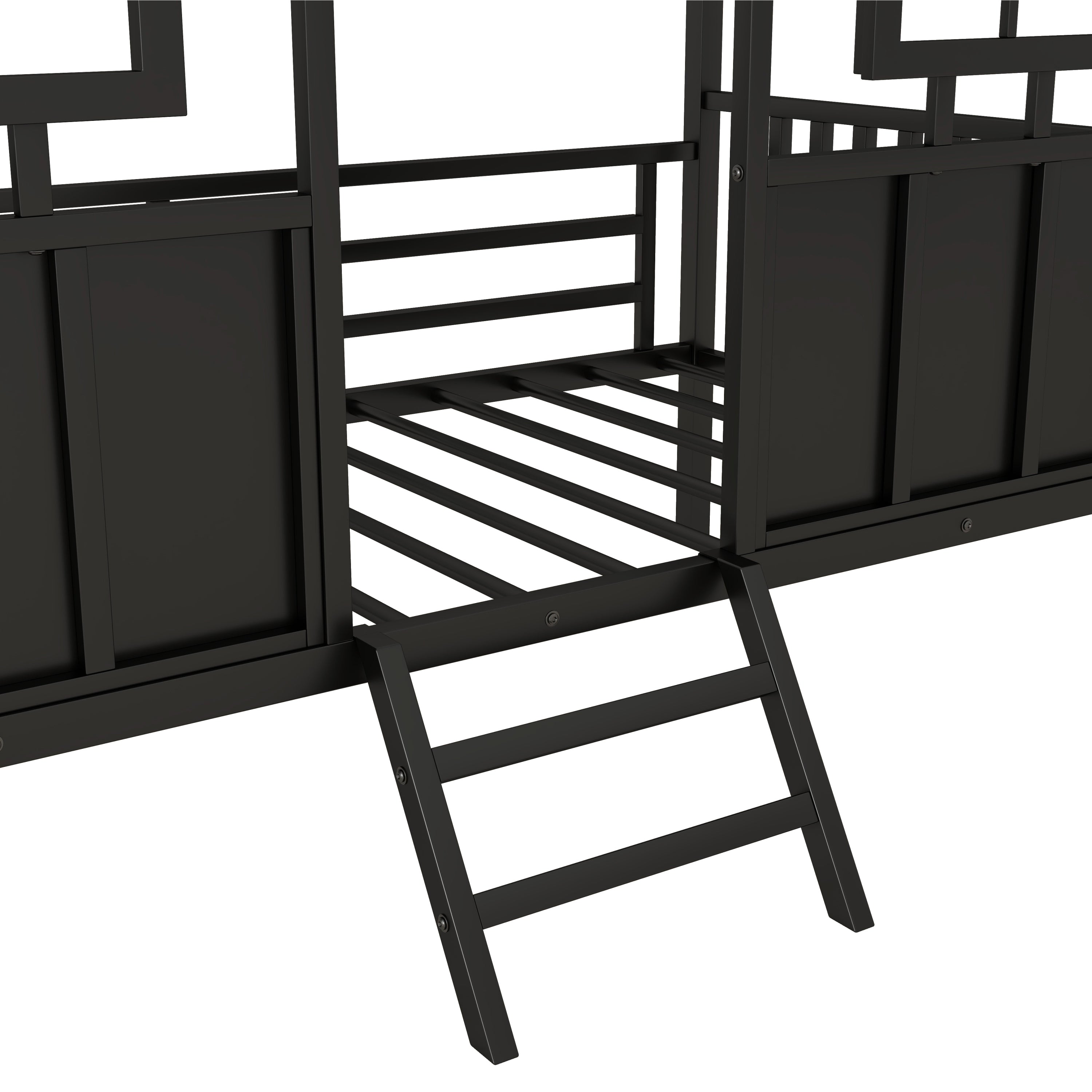 Twin Size Metal Low Loft House Bed with Roof and Two Front Windows , Black - Atlantic Fine Furniture Melbourne FL