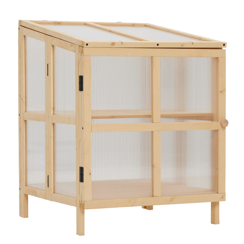 2 Tier Foldable Cold Frame Greenhouse, Portable Wooden Greenhouse Garden Cold Frame Raised Planter Box With Shelves - Natural Wood