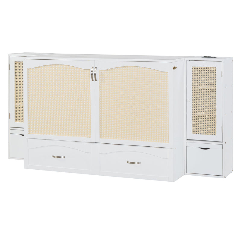 Murphy Wall Bed With Drawer And Rattan Decoration