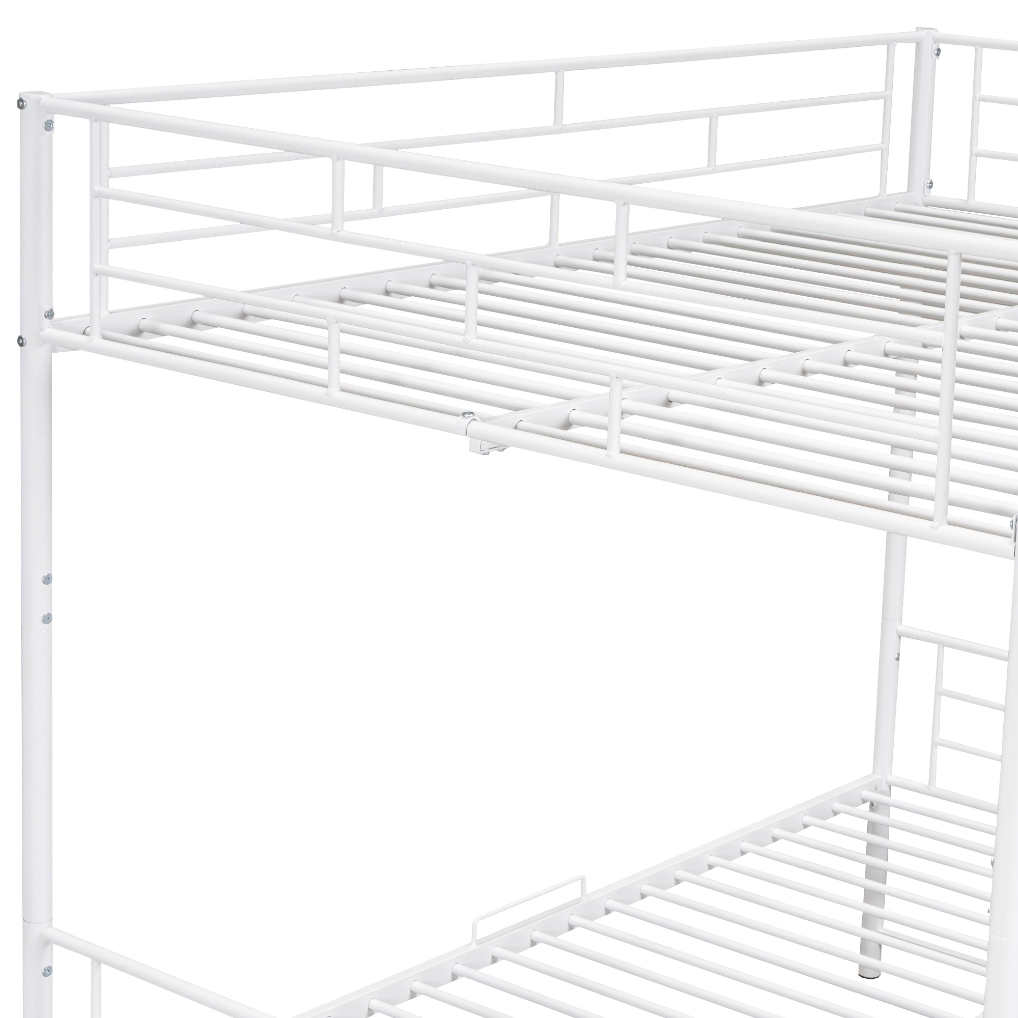 Full Over Full Metal Bunk Bed with Shelf and Guardrails, White - Atlantic Fine Furniture Melbourne FL