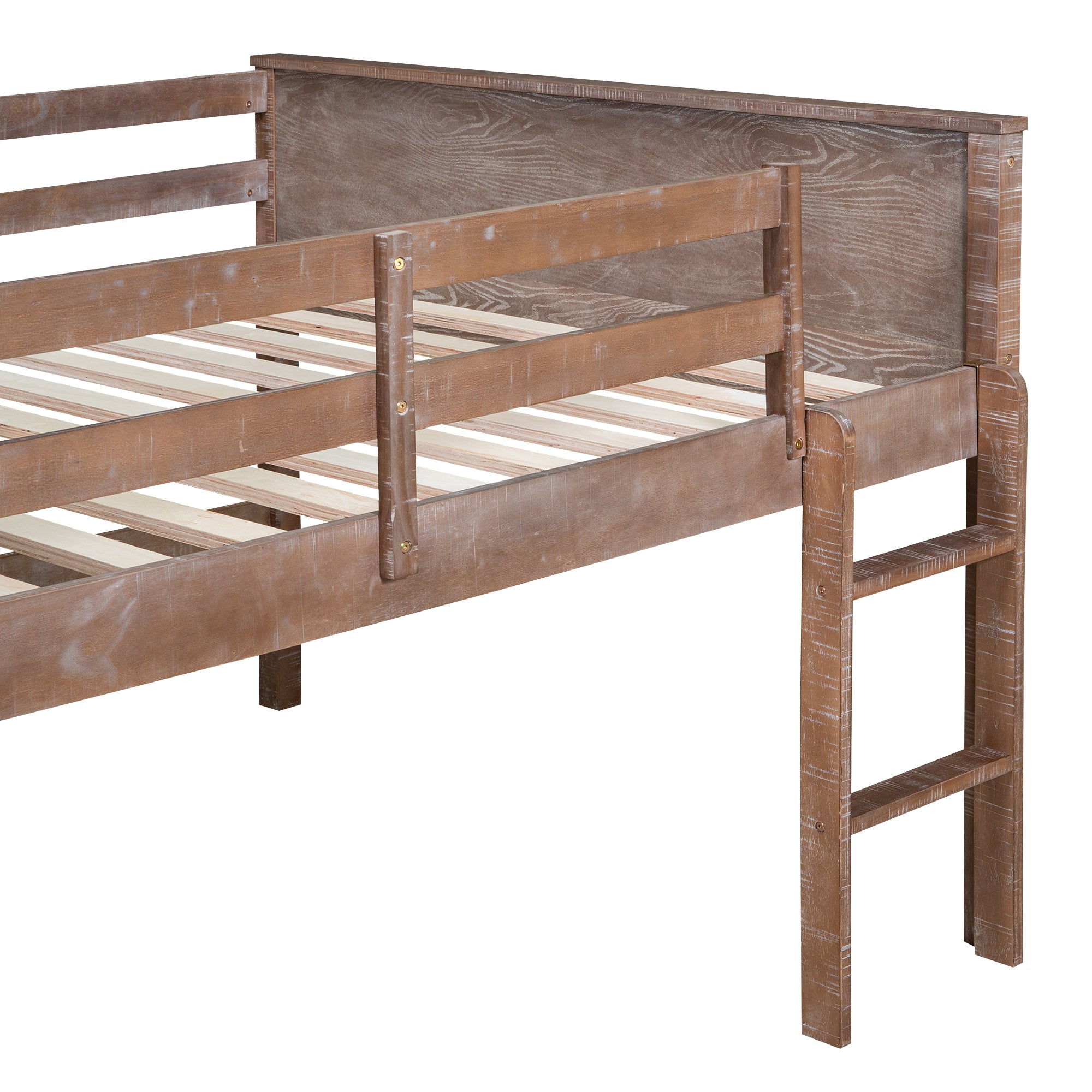 Wood Twin Size Loft Bed with Hanging Clothes Racks, White Rustic Natural - Atlantic Fine Furniture Melbourne FL