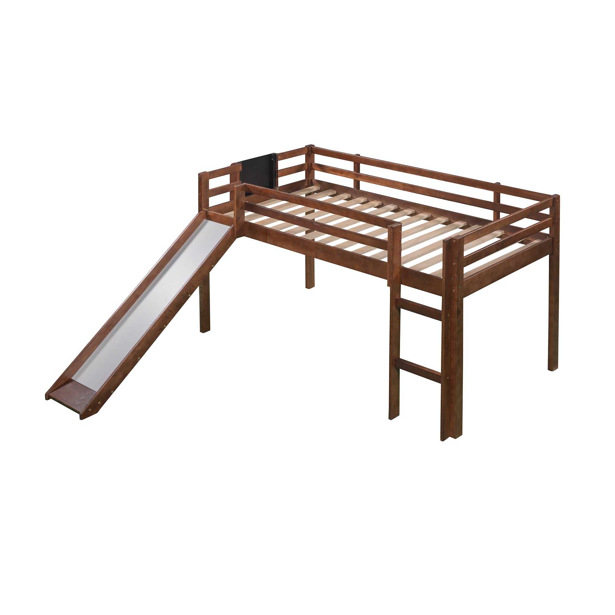 Twin size Loft Bed Wood Bed with Slide, Stair and Chalkboard,Walnut(OLD SKU :WF282115AAL) - Atlantic Fine Furniture Melbourne FL