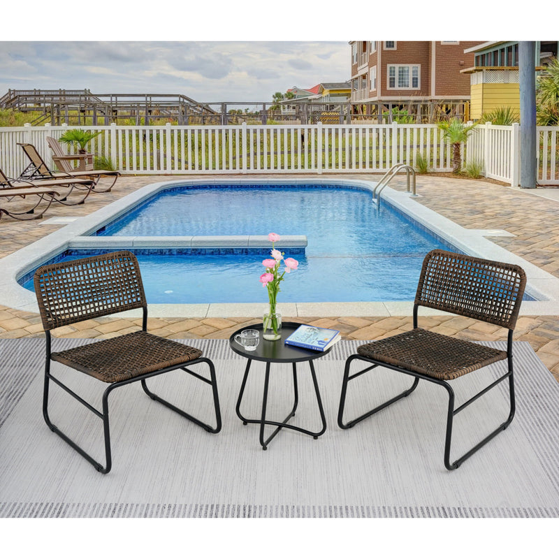 Patio Furniture Set 3 Piece Mixture Pattern PE Rattan Steel Frame And Modern Round Table - Brown / Black