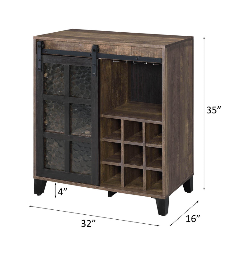 Treju - Wine Cabinet - Obscure Glass, Rustic Oak & Black Finish - Atlantic Fine Furniture Inc