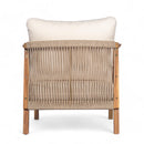 Outdoor Lounge Chair With Woven Backrest, Solid Wood Frame, Comfortable Cushions