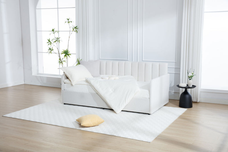 Flora - Upholstered Daybed With 2 Drawers Ribbed Tufted Backrest in Lavish Modern Design