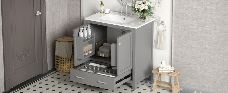 Bathroom Vanity With Single Sink, Combo Cabinet Undermount Sink, Bathroom Storage Cabinet With Two Doors And A Drawer, Soft Closing, Multifunctional Storage, Solid Wood Frame