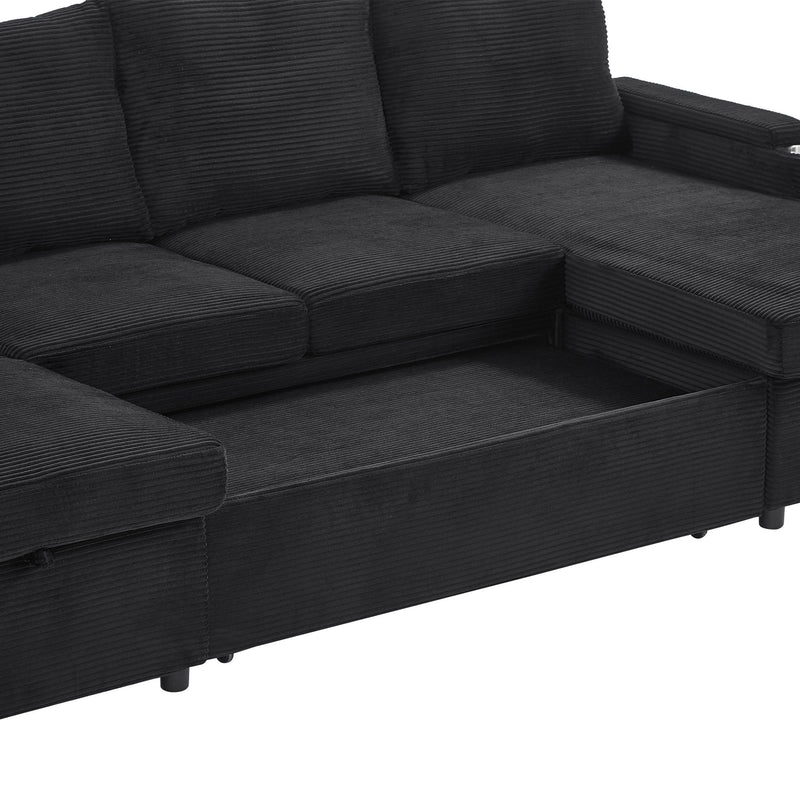U Shaped Sectional Sofa Bed With Storage Chaise Lounges, USB Ports, And Cup Holders