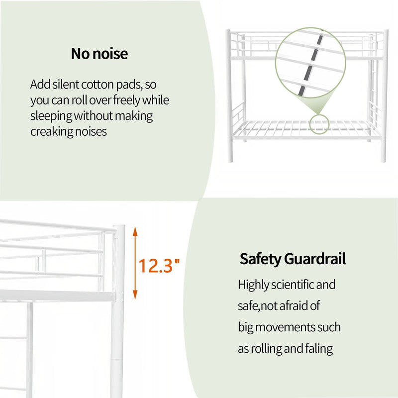 Bunk Bed For Kids, Convertible Frame With Ladders & Guardrail