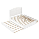 Wood Queen Size Platform Bed with Twin Size Trundle and 2 Drawers, White