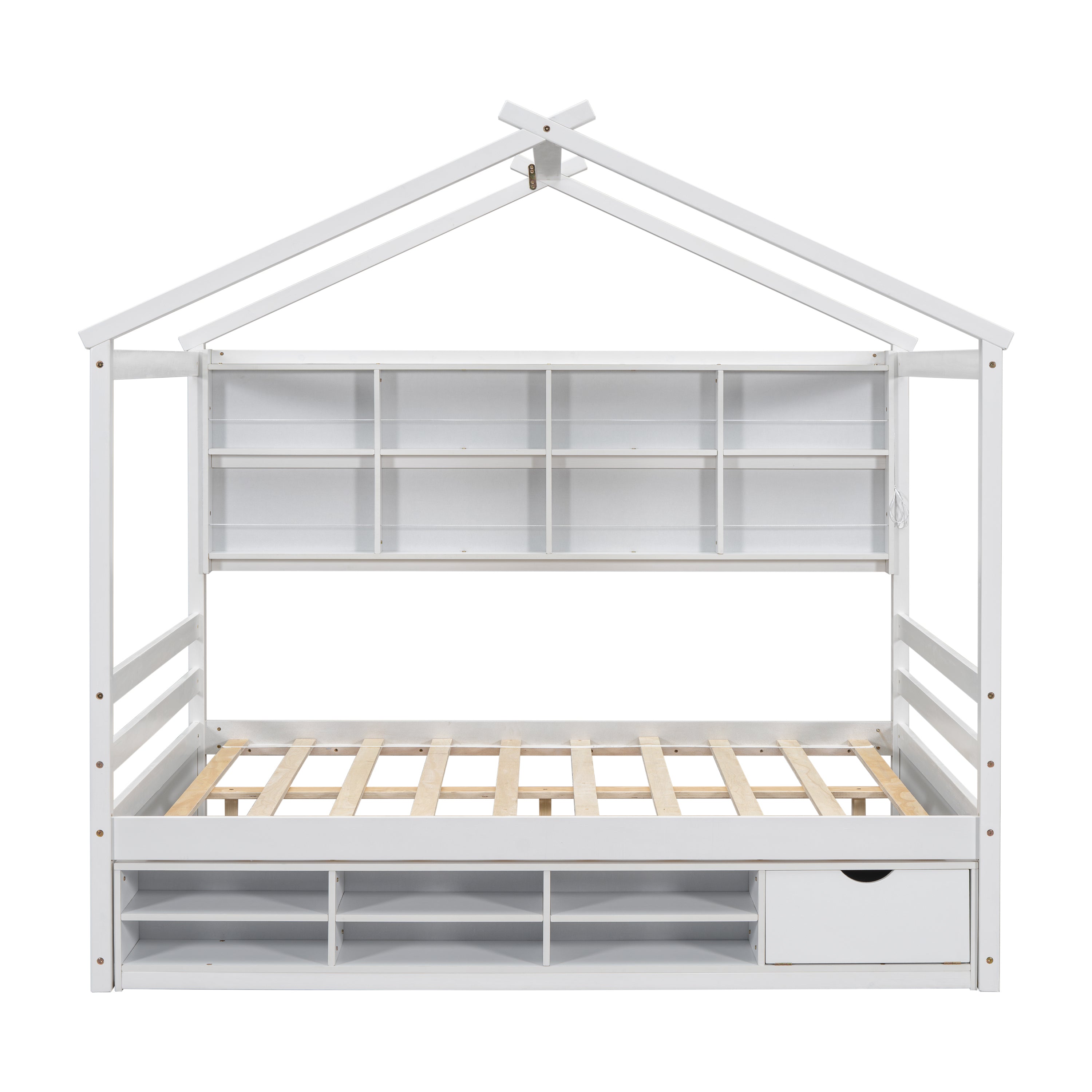 Full House Bed with Roof Frame, Bedside-shelves, Under Bed Storage Unit,White - Atlantic Fine Furniture Melbourne FL