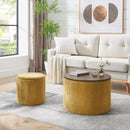 Classic 2 Piece Round Storage Ottoman Set With Drum Shaped Stool