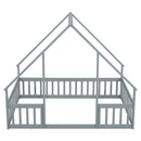 Wood House-Shaped Floor Bed With Fence, Guardrails
