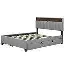 Upholstered Platform Bed With Storage Headboard, Trundle & 2 Drawers And A Set Of Sockets & USB Ports