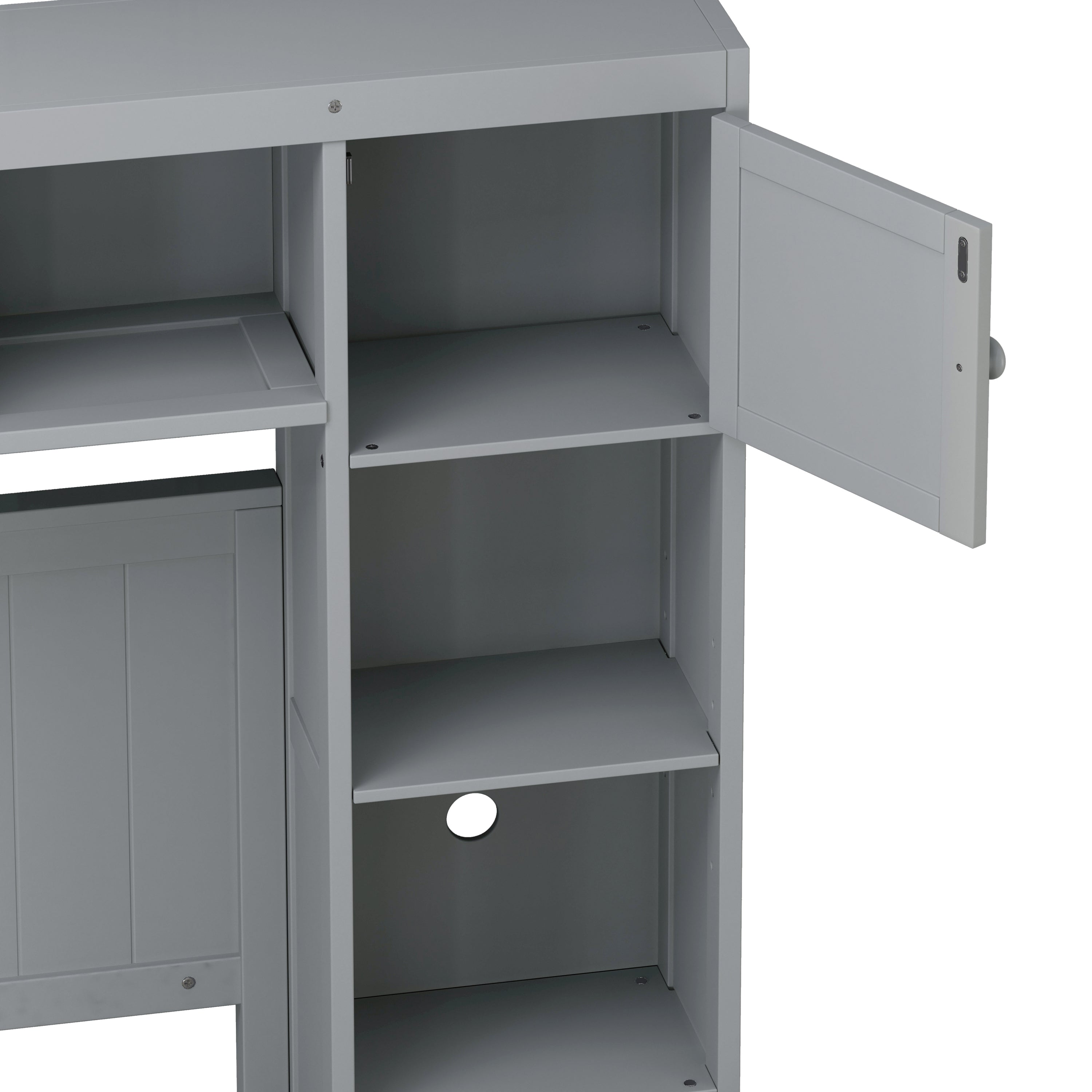 Elegant and Functional Full Size Wood Bed with 4 Drawers and All-in-One Cabinet and Shelf, Grey