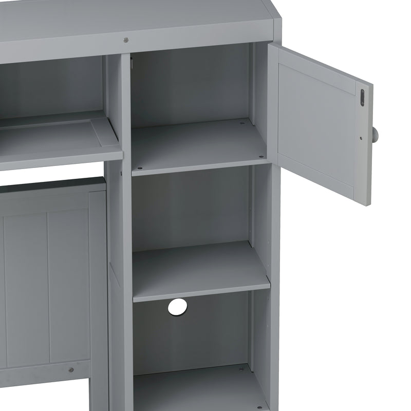 Elegant and Functional Full Size Wood Bed with 4 Drawers and All-in-One Cabinet and Shelf, Grey